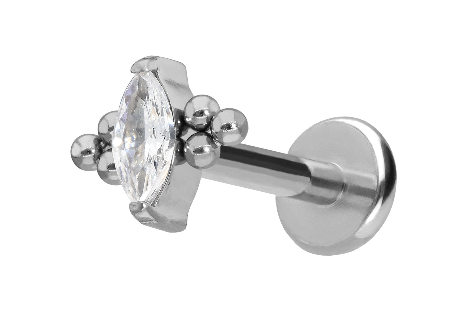 Titan Labret Piercing mit Push Fit KRISTALLTROPFEN + 6 KUGELN